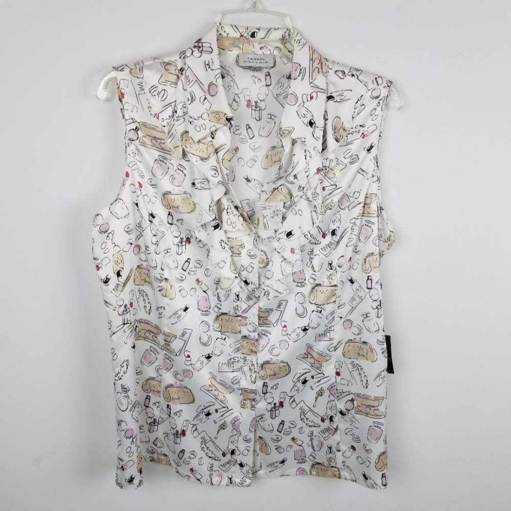 Tahari ASL Cosmetic Button Down Tank Large NWT